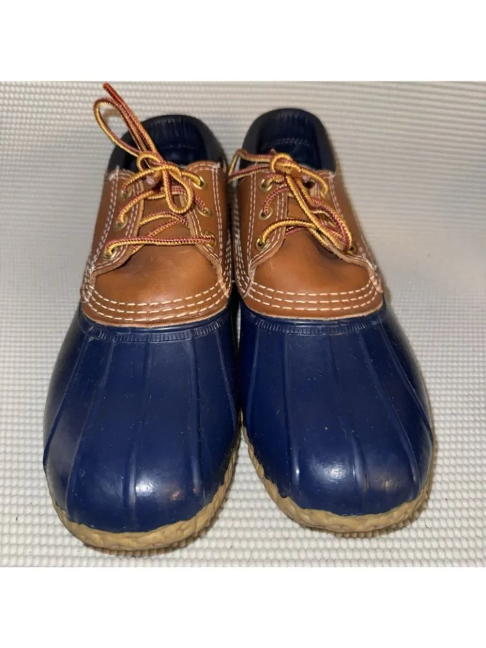 L.L. Bean Moc Boots Blue Brown Rubber Leather Duck Hunting Outdoor Shoes Size 7M
